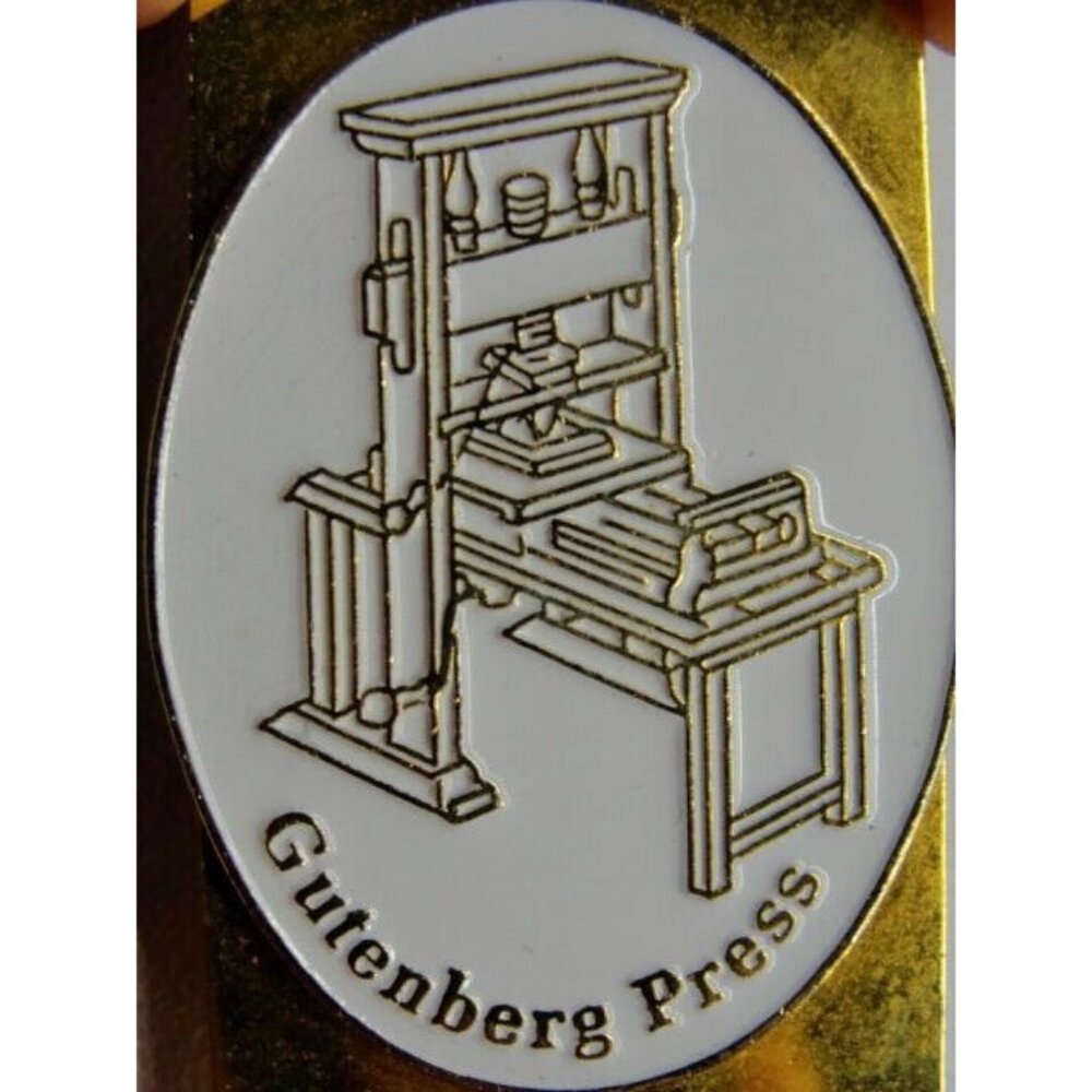 Gutenberg Press Gold Tone Money Clip Wallet Credit Card Cash ID Holder